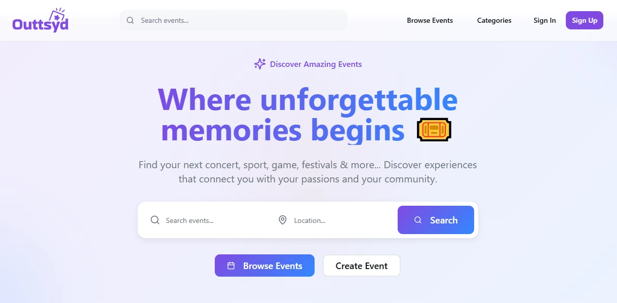 Outtsyd | Event Ticketing Website